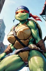 1girls 2020s 2023 ai_generated anthro dezgo_ai female female_only genderswap_(mtf) raphael raphael_(tmnt) rule_63 scalie scalie_humanoid scalieton self_upload smile solo teenage_mutant_ninja_turtles turtle turtle_humanoid