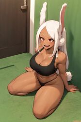 1girls ai_generated amiral_ai big_breasts bunny_ears bunny_girl bunny_tail cleavage curvaceous curvy curvy_body curvy_female dark-skinned_female dark_skin female_focus female_only hi_res long_hair lowres miruko my_hero_academia red_eyes rumi_usagiyama solo stable_diffusion underwear white_hair