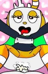 1girls cum cum_inside cup cuphead cuphead_(game) eyelashes female fucked_silly happy heart-shaped_pupils mikahead_(character) mouth_open penile_penetration