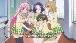 animated anime blush breast_grab breast_grope breast_squeeze breasts clothes_lift clothing female grope groping hands_under_clothes kotegawa_yui lesbian momioka_risa multiple_girls panties sairenji_haruna school_uniform screencap skirt small_breasts sound stockings subtitled tagme to_love-ru video yuri