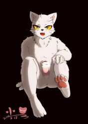 anthro anus aroused blush domestic_cat felid feline felis genitals interrupted_masturbation invalid_tag li_bing_(white_cat_legend) looking_at_viewer male mammal nipples nude paws penis solo white_cat_legend xiao_hei_xiao_hei_(artist)