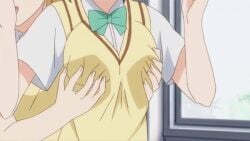 3girls animated animated blush breast_grab breast_squeeze breasts fondling fondling_breast grope groping groping_breasts groping_from_behind momioka_risa multiple_girls sairenji_haruna school_uniform to_love-ru yuri yuri