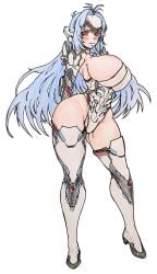 1girls armor big_breasts bimbo bimbo_robot_girl blue_hair breasts bursting_breasts gaixas1 gigantic_breasts highleg highleg_leotard highres hips huge_breasts huge_hips huge_thighs kos-mos large_breasts leotard long_hair red_eyes revealing_clothes robot_girl sideboob thick_thighs thighhighs thighs tight tight_clothes tight_clothing wide_hips xenosaga