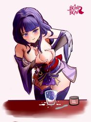 1girls breasts genshin_impact lactating_into_cup lactation milk milking milking_self raiden_shogun solo_female