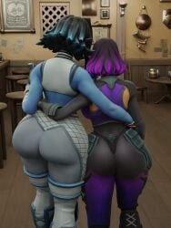 2girls 3d alcohol alcoholic_drink alternate_version_available arm_around_waist ass ass_focus back_view bar bare_shoulders big_ass big_butt black_hair blender blender_(software) blue_body blue_skin bodysuit bubble_ass bubble_butt curvaceous curvy curvy_female curvy_figure decodec detailed_background elf elf_ears elf_female elf_girl embrace embracing fat_ass female female/female female_focus female_only hand_on_waist hi-rez_studios hi_res high_resolution highres holding_alcohol holding_bottle holding_object hug huge_ass hugging iced_out_saati indoors large_ass light-skinned_female light_skin long_ears medium_hair multicolored_hair paladins pointy_ears purple_hair saati_(paladins) sidelocks skye_(paladins) tagme thick_ass thick_thighs thighs two_tone_hair viewed_from_behind voluptuous voluptuous_female wide_hips yuri