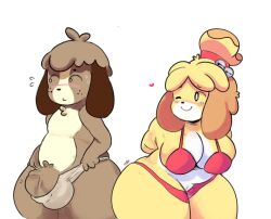 <3 1boy 1girls animal_crossing anthro balls_outline big_breasts blonde_hair blush blushing bra breasts brother brother_and_sister brown_hair canid canine canis clothing digby_(animal_crossing) domestic_dog duo elchilenito female femboy genital_outline genitals girly hair heart hi_res incest isabelle_(animal_crossing) looking_away male mammal multicolored_body nintendo one_eye_closed penis shih_tzu sibling sister smile thick_thighs toy_dog two_tone_body underwear white_eyes