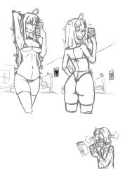 beelceteam belly belly_button bikini breasts darkraimola darkraimola_girlfriend dat_ass erispheria goddess hourglass_figure leotard long_hair mobile_phone phone que_bien_come_darkraimola selfie sketch taking_photo twitch virtual_youtuber vtuber vtuberfanart youtube