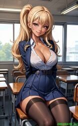 1girls ai_generated big_breasts blonde_female blonde_hair blonde_hair_female breasts classroom cleavage female female_focus female_only gyaru hi_res kogal looking_at_viewer miniskirt original school school_uniform schoolgirl self_upload smile smporate_ai solo_female solo_focus stable_diffusion tan tan-skinned_female tanned_skin thick thick_thighs thighs