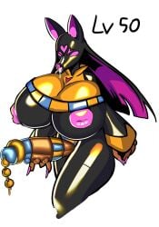 anthro anubis breast_expansion dark-skinned_female egyptian_mythology female female_to_futa futanari futanari_transformation huge_ass huge_breasts latex latex_transformation nipples pal_(species) palworld penis post_transformation thick_thighs transformation urethral_insertion wide_hips zxc