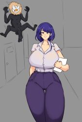 1girl 1girls attack attacking clothed clothed_female clothed_female_nude_male enno female genshin_impact hilichurls_(species) naked naked_male nude nude_male nude_male_clothed_female oblivious office office_lady purple_hair raiden_shogun sneaking unaware