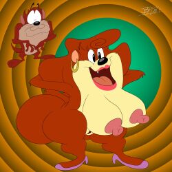 1boy anthro big_ass big_breasts big_butt blastprocessing16 breasts cartoony female hi_res jean_tazmanian_devil looney_tunes mammal marsupial tail tasmanian_devil tasmanian_devil_(looney_tunes) taz-mania vagina warner_brothers