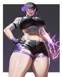 1girls abs anhuzart athletic_female big_breasts black_and_purple_hair breasts busty curvaceous curvy curvy_body curvy_female curvy_figure ethan69_(artist) female female_abs fighter fingerless_gloves fit_female gloves glowing_eyes hand_on_hip large_breasts muscular_female namco purple_eyes reina_mishima tekken tekken_8 thick_thighs thighs toned_female voluptuous