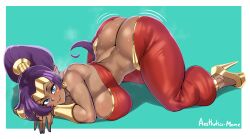 1girls absurdres aestheticc-meme arabian ass ass_cleavage ass_up big_ass big_breasts big_butt blue_eyes breasts bubble_butt butt_crack dark-skinned_female dark_skin dat_ass female female_only genie long_hair ponytail purple_hair shantae shantae_(character) solo tagme thick_thighs wayforward