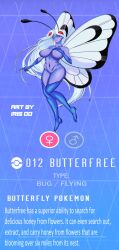 2d anthro bug bug_girl butterfree female female_focus female_only iris_00 nintendo pokémon_(species) pokemon