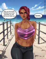 2024 2d 2d_(artwork) beach_bomber brite_bomber canon_couple conversation drift_(fortnite) female fortnite male male/female offscreen_character offscreen_male text tyrana