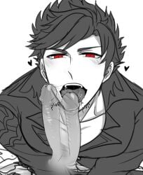 2boys ahe_gao ahegao begging belial belial_(granblue_fantasy) belial_kun black_hair blowjob demon demon_humanoid gay gay_blowjob gay_oral gay_sex incubus male_pov muscular muscular_male oral oral_sex penis penis_on_mouth penis_on_tongue red_eyes submissive_male succubus yaoi