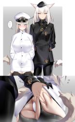 2girls ass_grab big_ass big_breasts blush cat_ears cat_tail catgirl deathalice final_fantasy_xiv groping groping_ass groping_from_behind lesbian miqo'te panties tail yuri