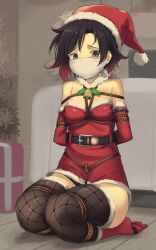 1girls bondage christmas cloth_gag dankestofdans female female_only gag gagged gagged_female over_the_nose_gag rope rope_between_breasts rope_bondage rope_harness ruby_rose rwby solo