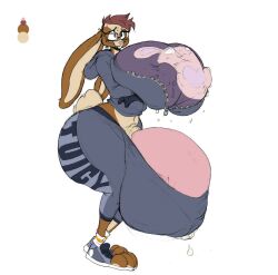 1futa anthro big_ass big_balls big_breasts big_penis bunny clothed futa_only futanari hyper hyper_balls hyper_penis nipples_visible_through_clothing rabid_cowolf shy solo_futa source_request