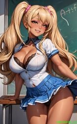 1girls 2busty2hide ai_generated big_breasts blonde_female blonde_hair blonde_hair_female breasts classroom cleavage female female_focus female_only gal gyaru gyaru_gal hi_res kogal kuro_gyaru looking_at_viewer miniskirt original school school_uniform schoolgirl self_upload smile smiling smporate_ai solo_female solo_focus stable_diffusion tan tan-skinned_female tanned_skin thick thick_thighs thighs twintails