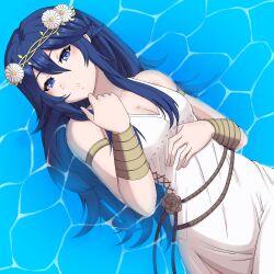 1girls alternate_costume blue_eyes blue_hair breasts cleavage female female_only fire_emblem fire_emblem_awakening fire_emblem_heroes flower hair_flower looking_at_viewer lucina_(fire_emblem) lucina_(valentine)_(fire_emblem) nintendo official_alternate_costume small_breasts solo symbol-shaped_pupils zerocgm