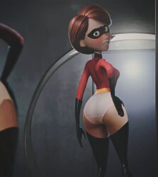 ass blush elastigirl helen_parr kyle_phalanx mirror_reflection panties the_incredibles underwear white_panties white_underwear