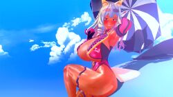 1girls 3d armpits blush cleavage fate/extra_ccc fate/grand_order fate_(series) fox_girl huge_breasts koikatsu large_ass oceankoi sideboob smile suzuka_gozen_(fate) suzuka_gozen_(swimsuit_rider)_(fate) thick_thighs