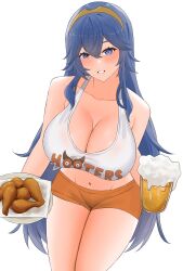 1girls alternate_breast_size alternate_costume big_breasts blue_eyes blue_hair breasts cleavage female female_only fire_emblem fire_emblem_awakening genm7 hooters hooters_uniform large_breasts light-skinned_female light_skin long_hair lucina_(fire_emblem) navel nintendo solo solo_female tank_top waitress