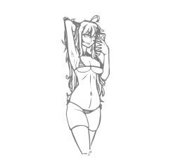 belly belly_button bikini breasts erispheria goddess hourglass_figure leotard long_hair mobile_phone phone selfie sketch taking_photo twitch virtual_youtuber vtuber vtuberfanart youtube