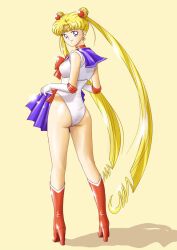 ass bishoujo_senshi_sailor_moon blonde_hair blue_eyes clothing high_heel_boots high_heels leotard mr._r_(2ch's_sailor_moon_thread) sailor_moon small_breasts twintails usagi_tsukino