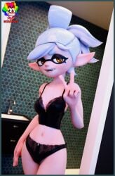 1girls 3d bathroom blender blender_(software) bra clothed inkling inkling_girl lingerie marie_(splatoon) marie_(wo262) nintendo panties slymyguy solo_female splatoon squid_sisters underwear watermark white_hair