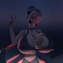 1girls 3d animatronic animatronic_female animatronic_girl ballerina ballora ballora_(fnafsl) ballora_(spiderjunior10) basic_background blue_hair blue_top blue_topwear breasts female female_only five_nights_at_freddy's fnaf_sister_location red_glow robot robot_girl robot_humanoid skirt white_body