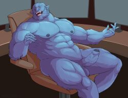 anthro balls bara beast_(x-men) blue_body blue_fur blue_skin boner closed_eyes erection furry hank_mccoy male male_only manlyster marvel marvel_comics muscles muscular nude penis sitting solo solo_male x-men