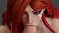 1boy 1girls 3d blender blowjob blowjob_face desess3intes dota_2 fellatio green_eyes red_hair sucking sucking_penis windranger