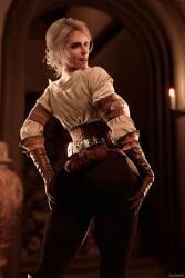 3d ass big_ass ciri clothing female lecherix light-skinned_female scar solo the_witcher_(series) the_witcher_3:_wild_hunt white_hair