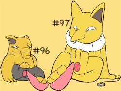 2_toes 3_toes ambiguous_gender anthro digital_media_(artwork) drowzee erection feet foot_fetish foot_play footjob generation_1_pokemon genitals hashtag hi_res hypno hypno_(pokemon) id_number male nintendo number pawpads paws penis pokemon pokemon_(species) secretsableye sex simple_background smile text toes