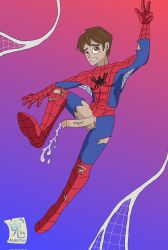 alastor_evergren cum cum_blast cumming gay marvel nsfw peter_parker spandex spandex_suit spider-man spider-man_(series) the_spectacular_spider-man torn_clothes torn_clothing unmasked yaoi