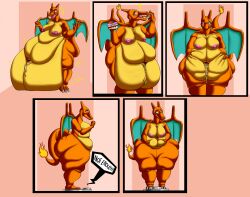 big_ass big_belly big_butt breasts cake charizard comic dragon dragoness eating eating_food female holding_stomach huge_belly infiniteshades lard leaking leaking_navel navel nipples orange_skin panels pink_nipples pizza pokemon pokemon_(species) pokesona scales shocked tail thick_thighs weight_loss wings