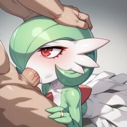 ai_generated athletic_female blowjob fellatio female gardevoir green_hair human human_penetrating interspecies light-skinned_male no_breasts oral pokémon_(species) pokemon pokemon_(species) pokephilia red_eyes stable_diffusion wedding_ring white_body