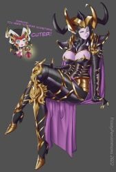 armor black_hair boob_window cape cleavage cleavage_window cloak dark_elf dark_elf_female daughter druchii elf english english_text frostypersimmons genderbent genderswap_(mtf) gold gold_(metal) green_eyes long_hair malekith morathi mother mother_and_daughter pointy_ears purple_cape rule_63 short_hair skimpy skimpy_bikini skimpy_clothes talking text total_war:_warhammer warhammer_(franchise) warhammer_fantasy