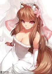 1girls animal_ears blush breasts bride brown_hair collar female female_only highres holo horny horny_female likunea long_hair looking_at_viewer looking_back medium_breasts patreon_username ready_for_sex ready_to_fuck red_eyes seductive small_breasts smile spice_and_wolf tail thighs toes uncensored veil wedding wedding_dress wedding_veil wolf_ears wolf_girl wolf_tail