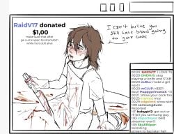 blood brown_hair chat chat_box cute_eyes cute_face cute_male cuts cuts_on_chest donation knife male_domination power_bottom riding_penis streaming