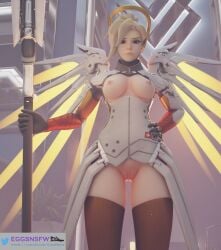 3d angela_ziegler areolae armor black_socks blizzard_entertainment blonde_female blonde_hair breasts eggsnsfw half-dressed half_naked looking_at_viewer mercy nipples overwatch overwatch_2 pussy socks staff stockings tagme thigh_socks thighhighs thighs waist white_skin wings