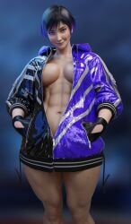 1girls 3d abs athletic_female batesz black_and_purple_hair black_hair breasts female female_abs fit_female hi_res jacket large_breasts muscular_female naughty_face reina_mishima short_hair six_pack tekken tekken_8 tomboy toned_female two_tone_hair unzipped_jacket