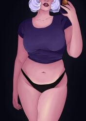 belly chubby nox_(smite) panties selfie short_hair smite thick_thighs white_hair
