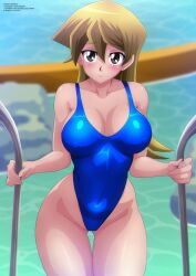 1girls alexis_rhodes blonde_hair breasts brown_eyes female female_focus looking_at_viewer one-piece_swimsuit pool solo water yu-gi-oh! yugioh_gx zel-sama