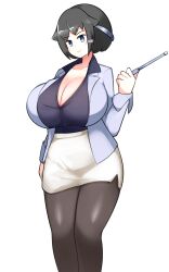 1girls big_breasts black_hair cleavage fully_clothed huge_breasts kurogane-chan leggings mature_female oc office_clothing office_lady original_character sadomizay short_skirt vented_skirt white_background yoshioka_maki yoshioka_maki_(cosplay)