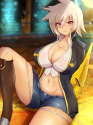 1girls arc_system_works blazblue blonde_hair breasts brown_skin bullet_(blazblue) female huge_breasts sleeptopi thick_thighs wide_hips