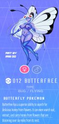 1girls 2d anthro bug bug_girl butterfree female female_focus female_only iris_00 nintendo pokémon_(species) pokemon solo