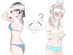 bikini black_hair blue_eyes bunny_ears character_request chiwei1102 copyright_request female female_focus female_only grey_hair medium_breasts